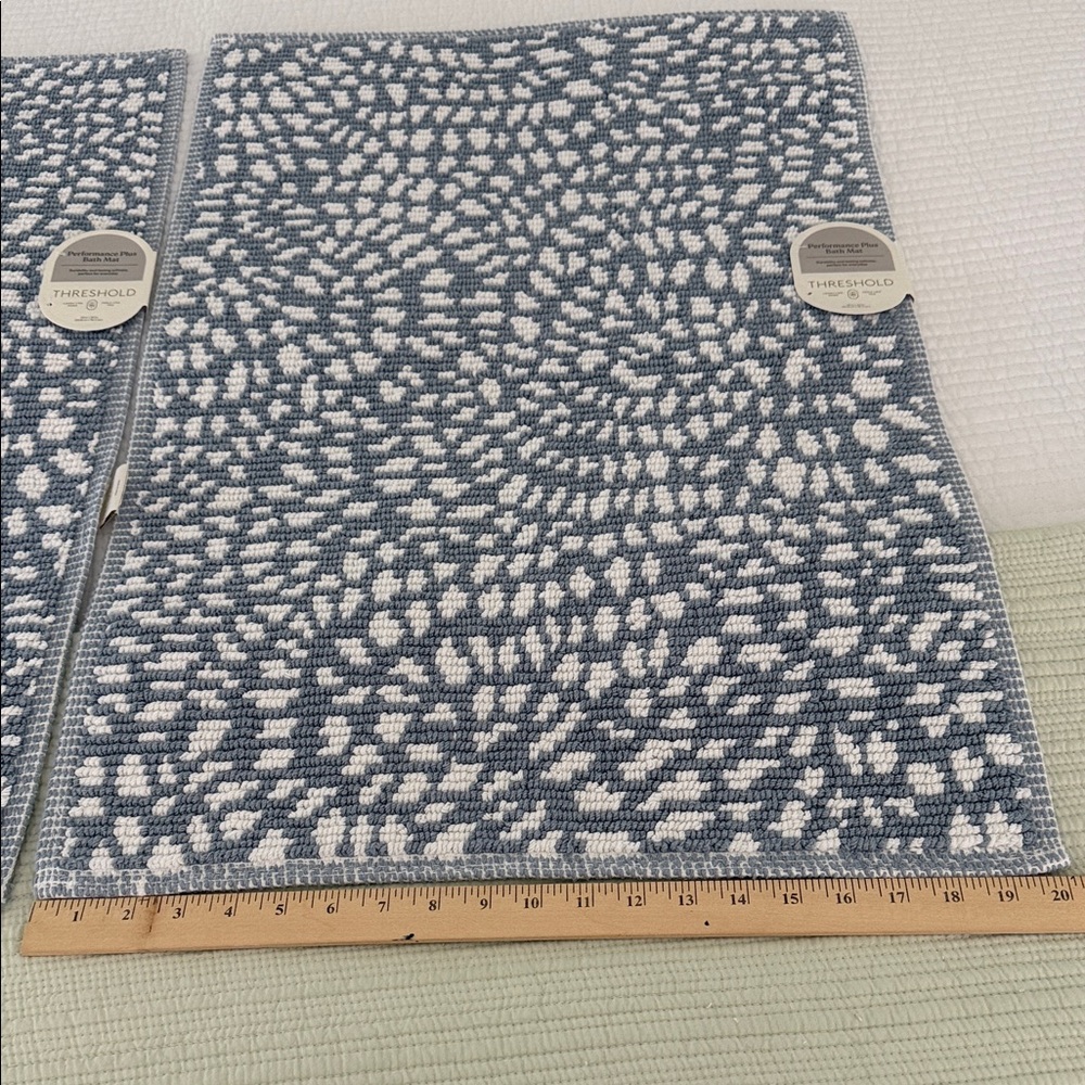 2  Bath Rugs Threshold Blue and White All Cotton